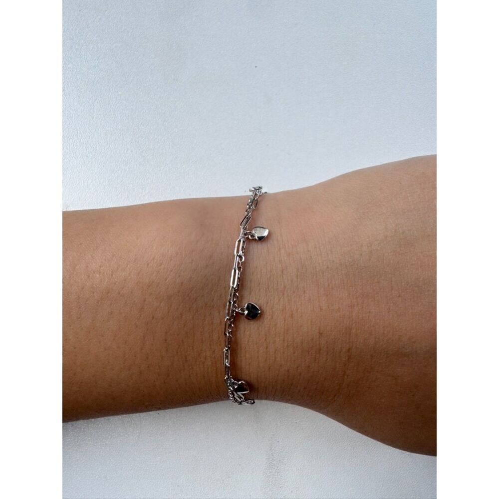 Y2K Sterling Silver Black Beaded Bracelet Dainty Whimsygoth Jewelry